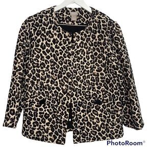 Chico's Animal Print Leopard Modern Jacquard Blazer Small 0  Open Front Jacket
